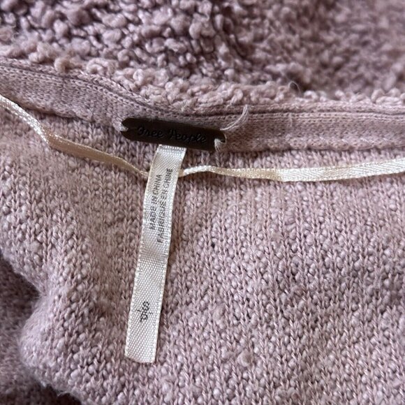 Free People Top Small Womens Pink Terry Fleece High Low Round Neck Fuzzy Sherpa - Picture 6 of 7